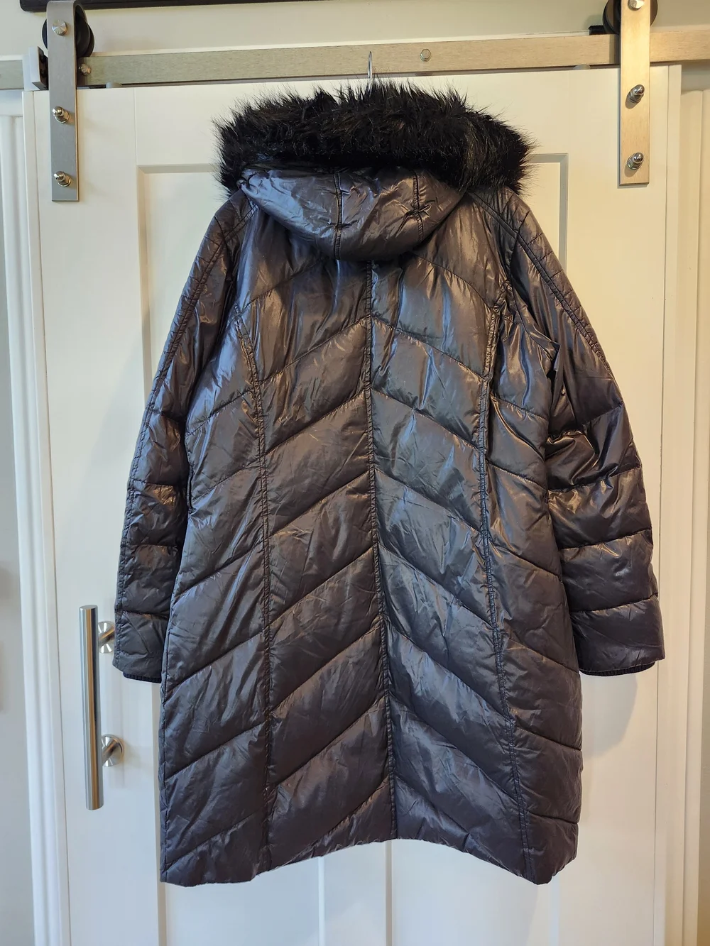 Michael Kors Down Black Quilted Long Puffer Coat with Faux Fur Trim